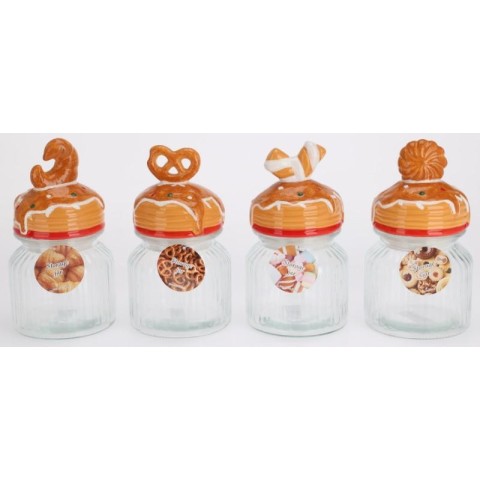 BARATTOLO VETRO PASTICCINI H.20 4 ASSORTITI
